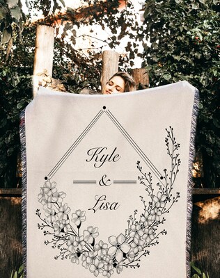 Couples Custom Cotton Anniversary Throw Blanket | Personalized Names Woven | Wedding Gift | Anniversary Gift | Valentines Day Gift - image1